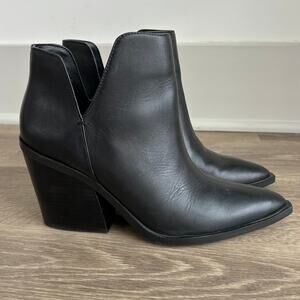 Gianni Bini Huttsen Leather Ankle Boots Block Heel Black 9M